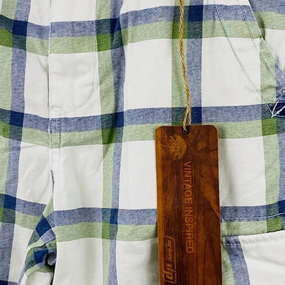 Youth Boys 16 Urban Pipeline Cargo Shorts Plaid Blue Green Belt 11